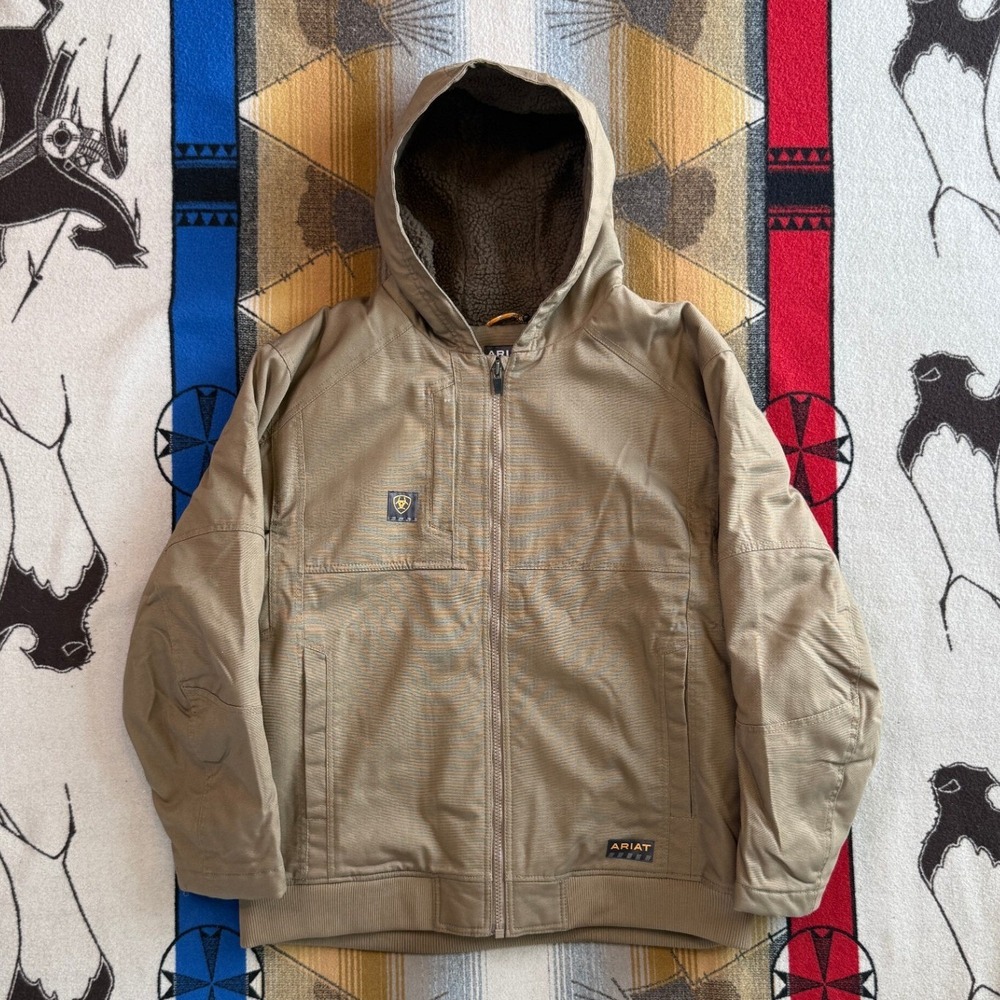 Ariat Rebar DuraCanvas Sherpa Lined Hooded Jacket Mens XXL Brown Workwear